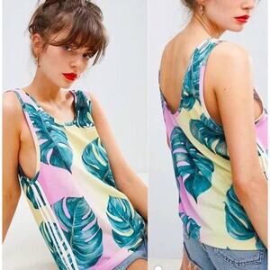 Adidas X Farm Rio 3 Stripe Tropical Monstera Leaf Tank Top L